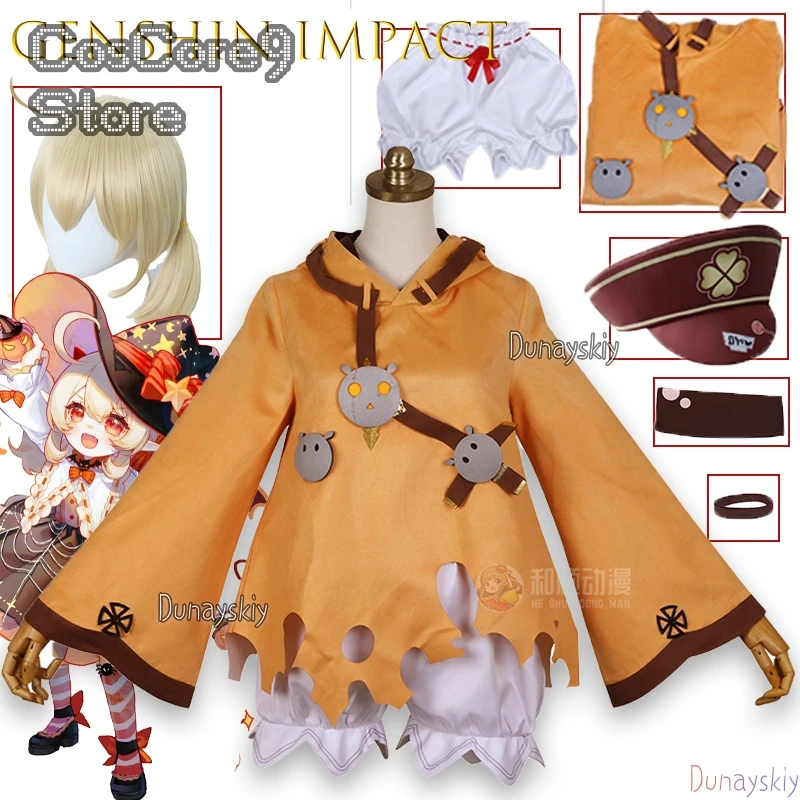 

Genshin Impact Klee Cosplay 코스프레 Halloween Adult Dress Set With Hat Anime Outfit Kawaii Cute Christmas Pumpkin Witch Ghost