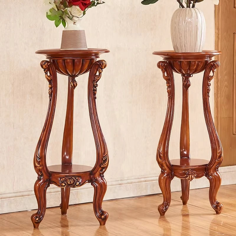 

European flower stand solid wood carving flower indoor flower stand living room flower several antique American retro flower