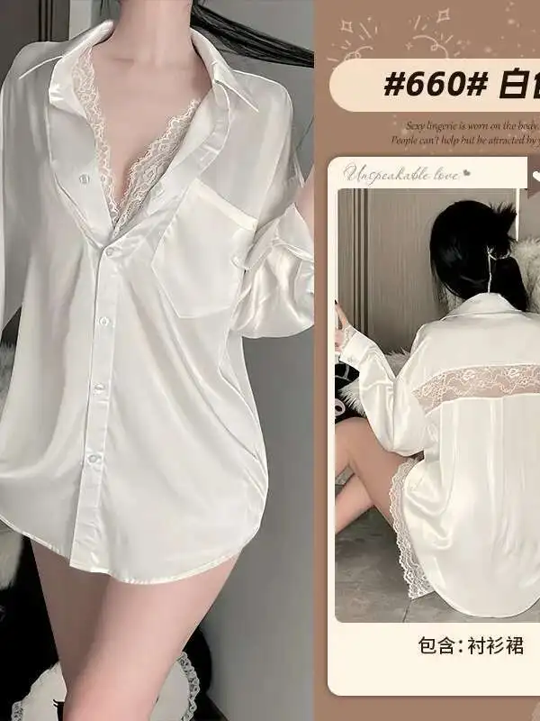 عادية ليوبارد قمصان فضفاضة مثير الرغبة النقية صديقها نمط قميص منامة الدانتيل مثير موحدة قطعتين فستان أنيق K2TS