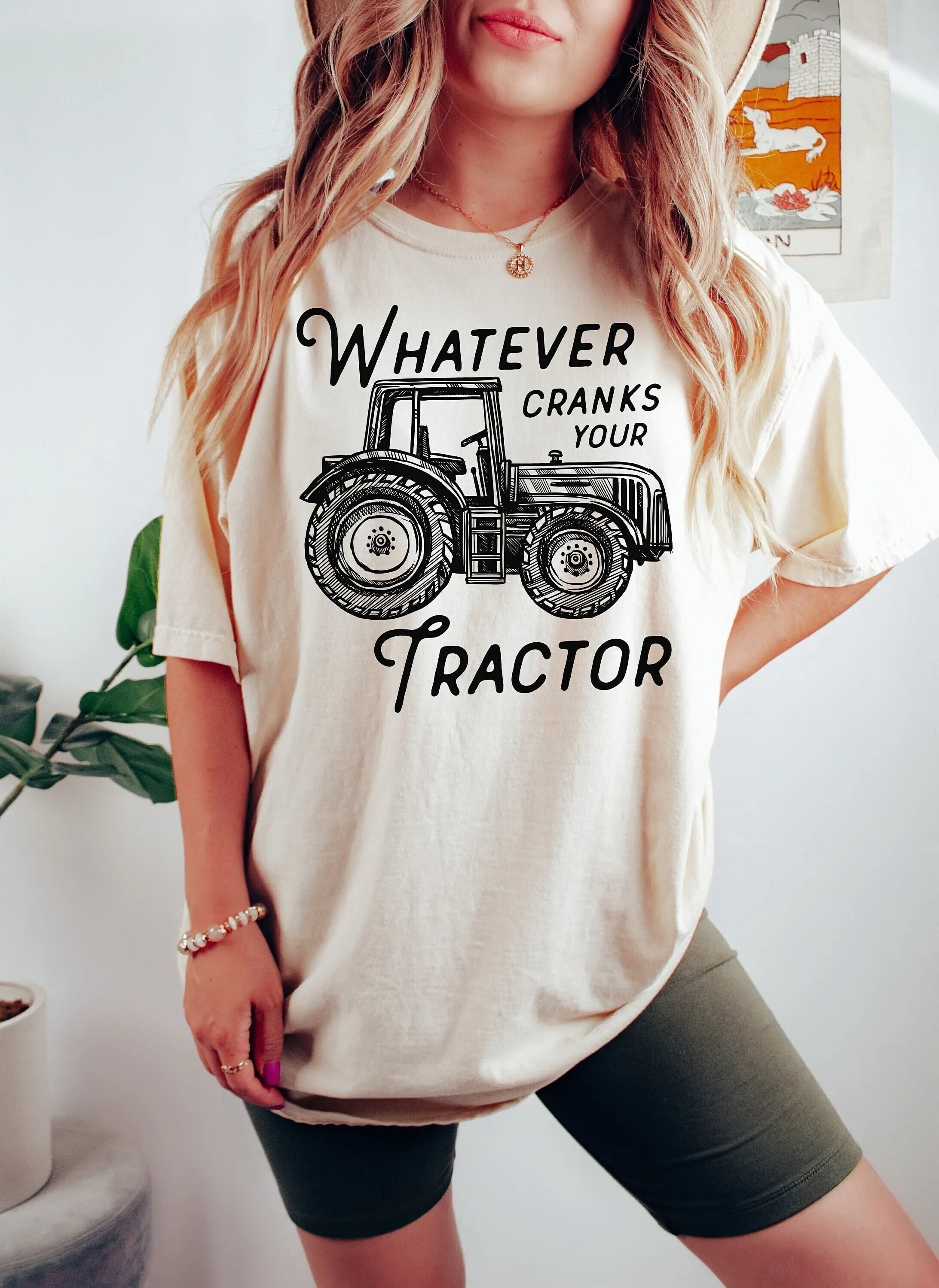 Whatever Cranks Your Tractor T Shirt Western Retro Country Cowgirl Farmer Girl Farming