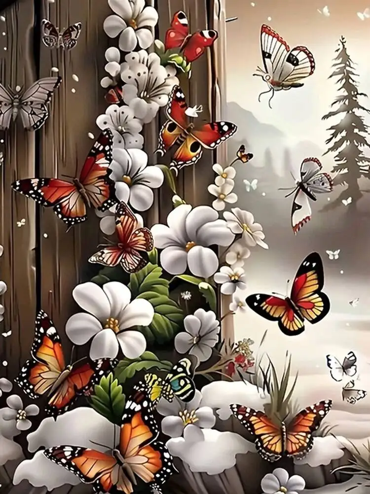 Vlinderbloem 5D Diamond Painting Kits Volledige ronde boormachines Mozaïek Creatieve vrije tijd DIY Hobby Borduren Dieren Home Decor Geschenken