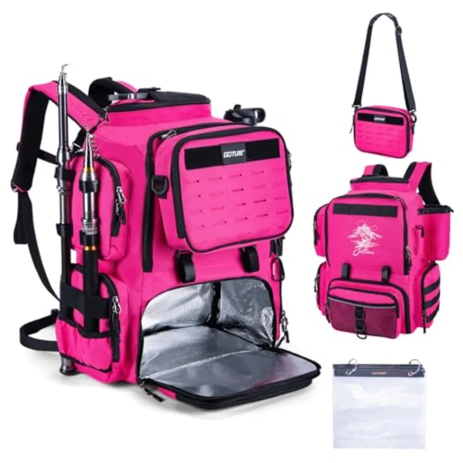 

Рыболовный рюкзак Goture 58 л, 900D, водонепроницаемый, термоизолированный, с держателями для удилищ, 8 карманами для приманок, съемными отделениями