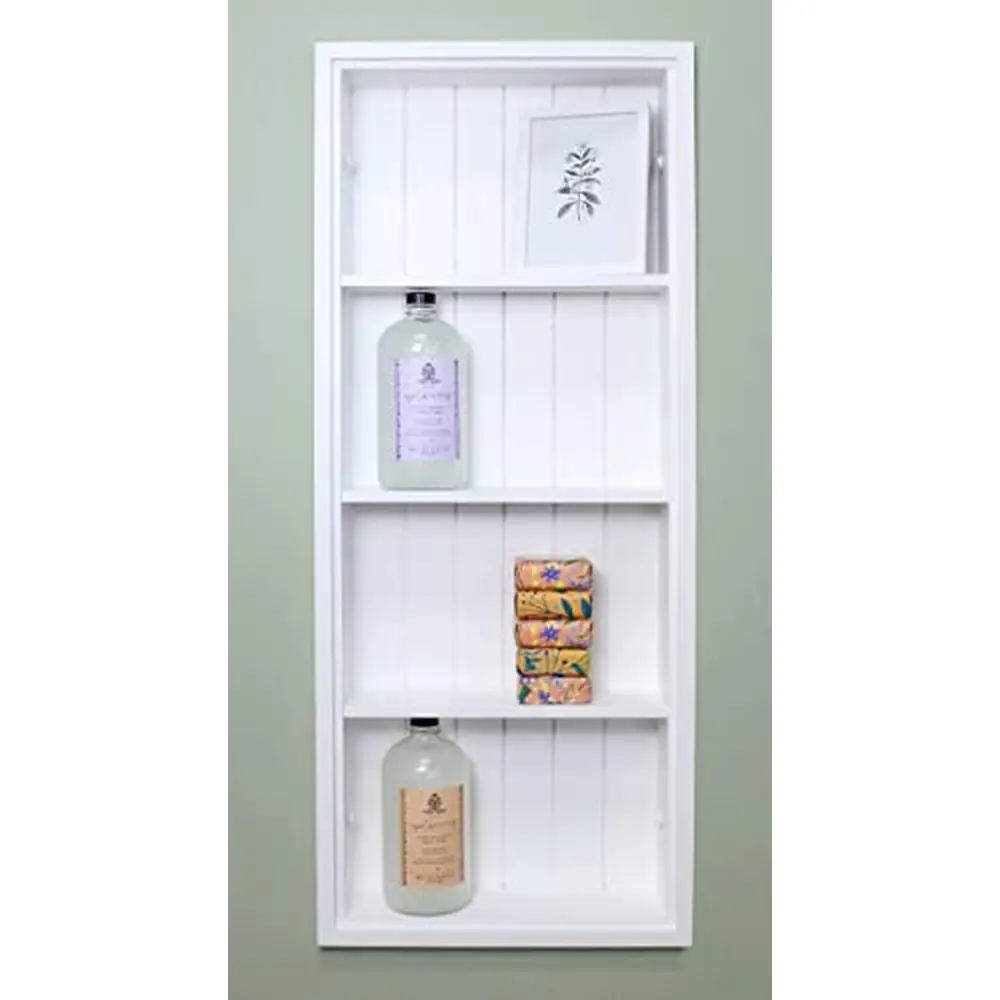 Wall Niche Medicine Cabinet Insert Shelf 4 Sturdy Shelves Handmade Wood Moisture Resistant Lacquer Finish Display Case Organizer