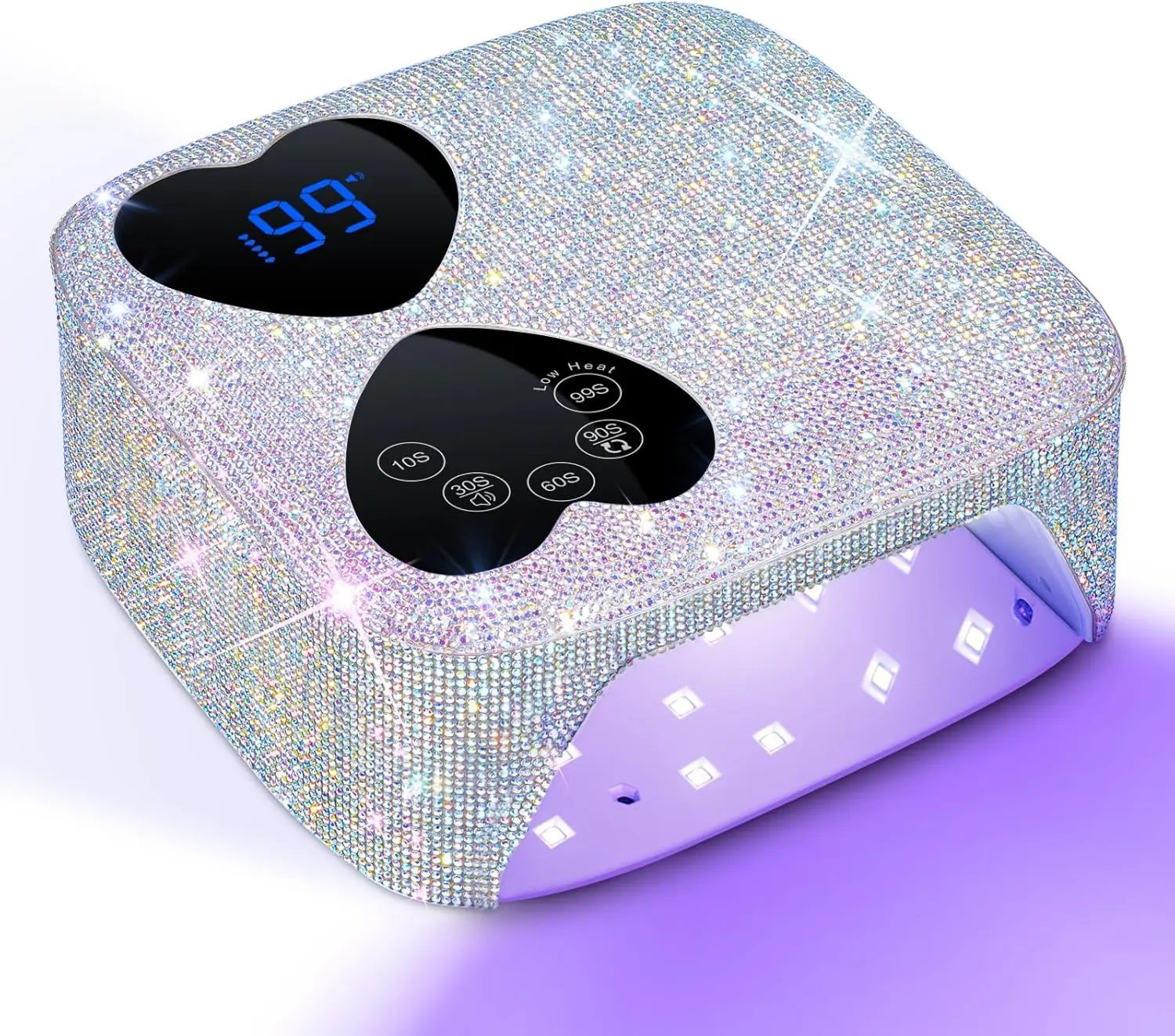 

80W Cordless UV LED Nail Lamp with 5 Timers, Mirror Base & Rhinestones for Gel Nails at Home or Salon