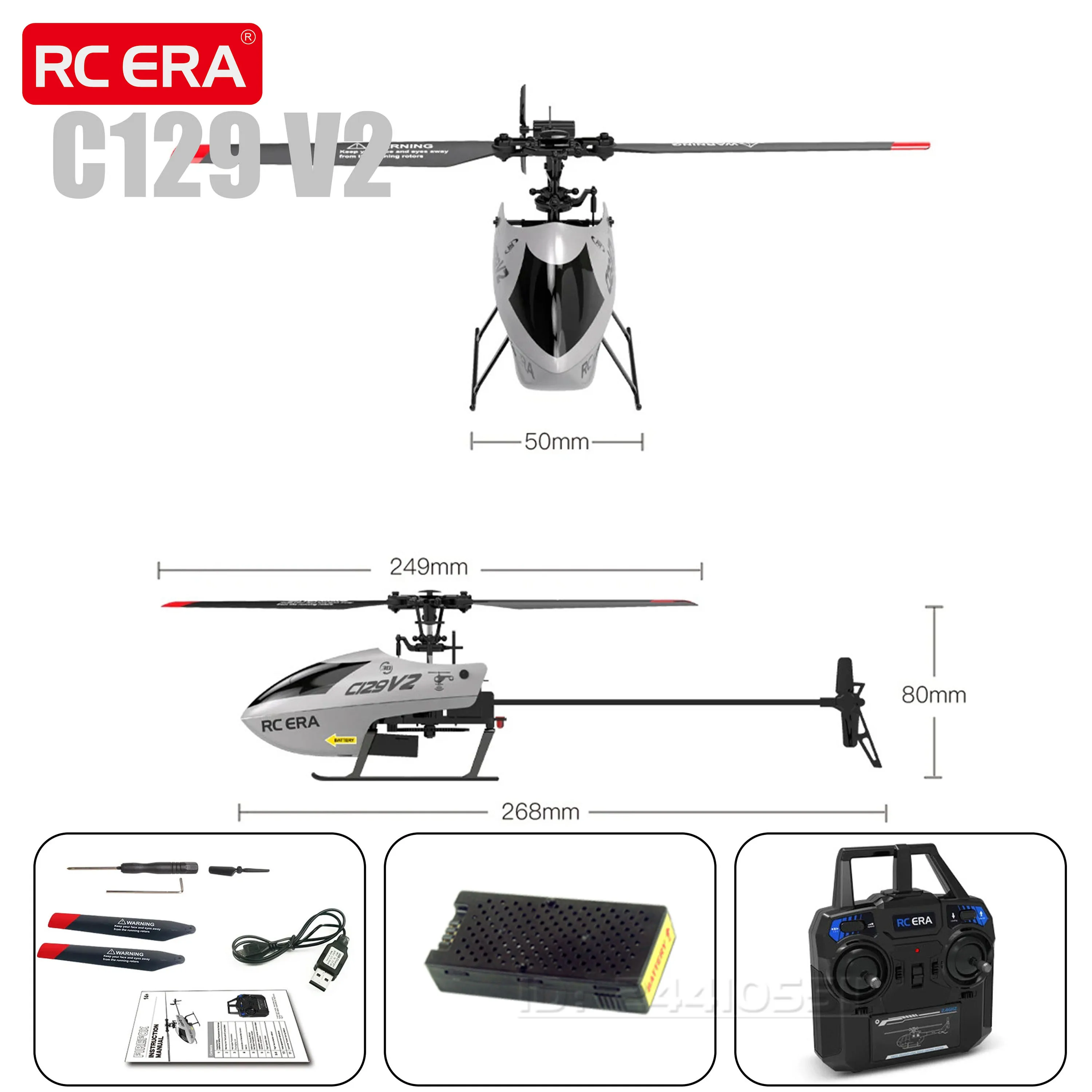 Helikopter RC C129 V2 4-kanałowy RTF, żyroskop 6-osiowy, start/ładowanie jednym przyciskiem, tryb 6G, bateria 3.7V, nadajnik, silnik bezrdzeniowy, część.