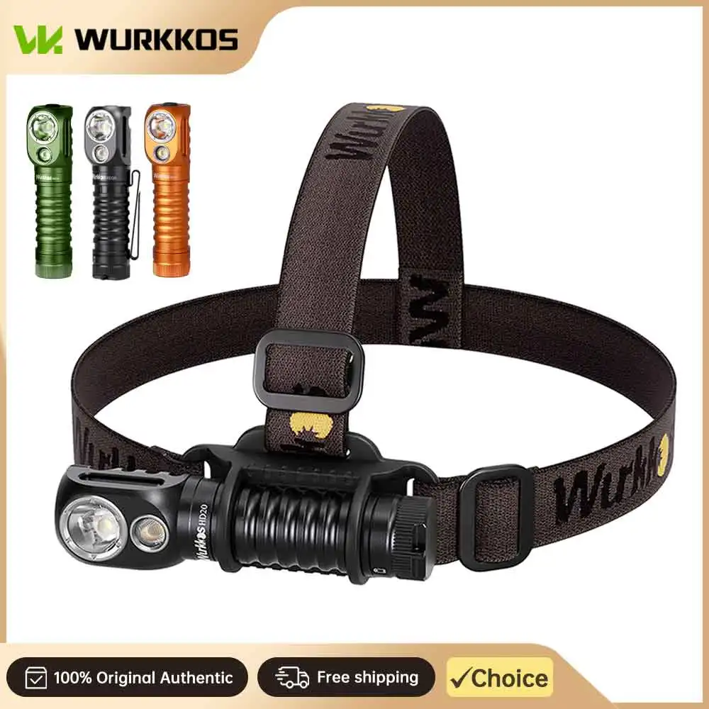 Wurkkos HD20 USB-C Rechargeable Headlamp 21700 LED 2000 Lumens Dual LEDs TN-3535 XPL With Reverse Charging Magnetic Tail Cap