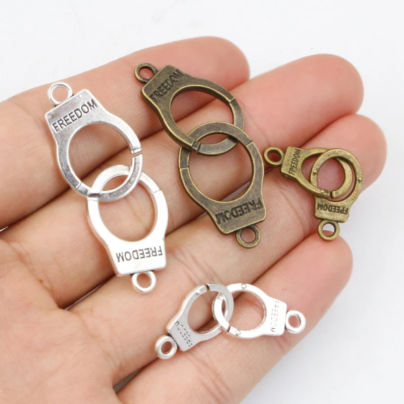 10pcs Handcuffs Freedom Charms 30x10mm 42x15mm Making Pendant fit,Vintage Bronze Tibetan Silver color,DIY Jewelry Supplies