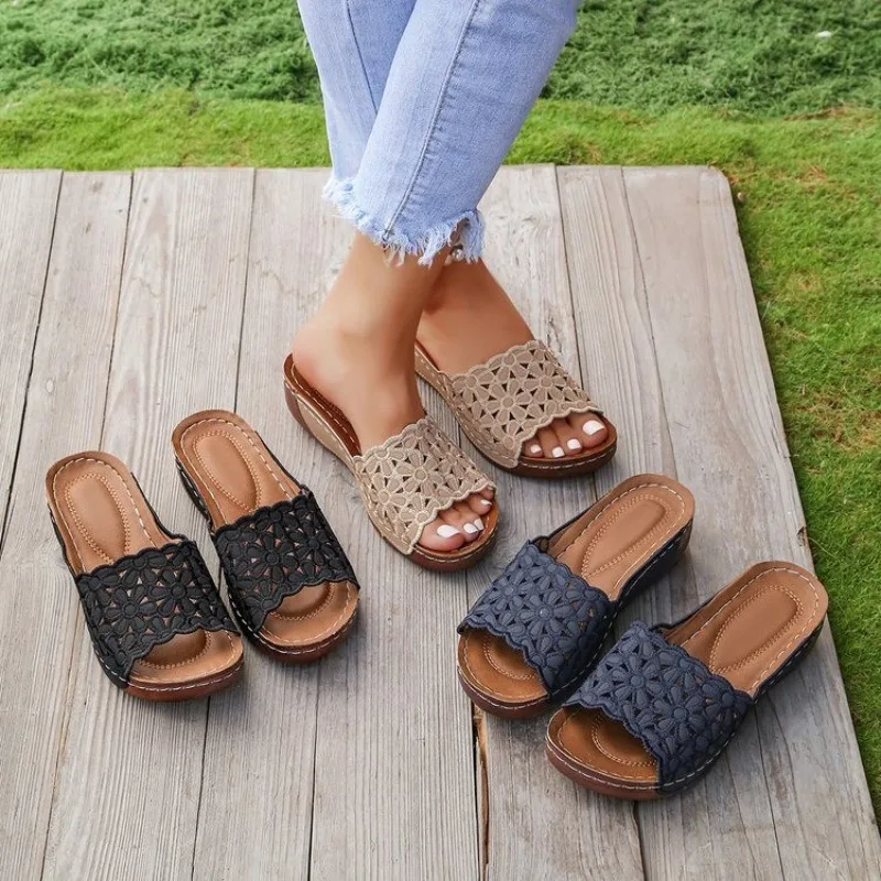 Trend Women Platform Sandals 2026 New Summer Sandals Slip on Fashion Shoes Woman Comfortable Flower Wedges Slippers Slides Women view 3