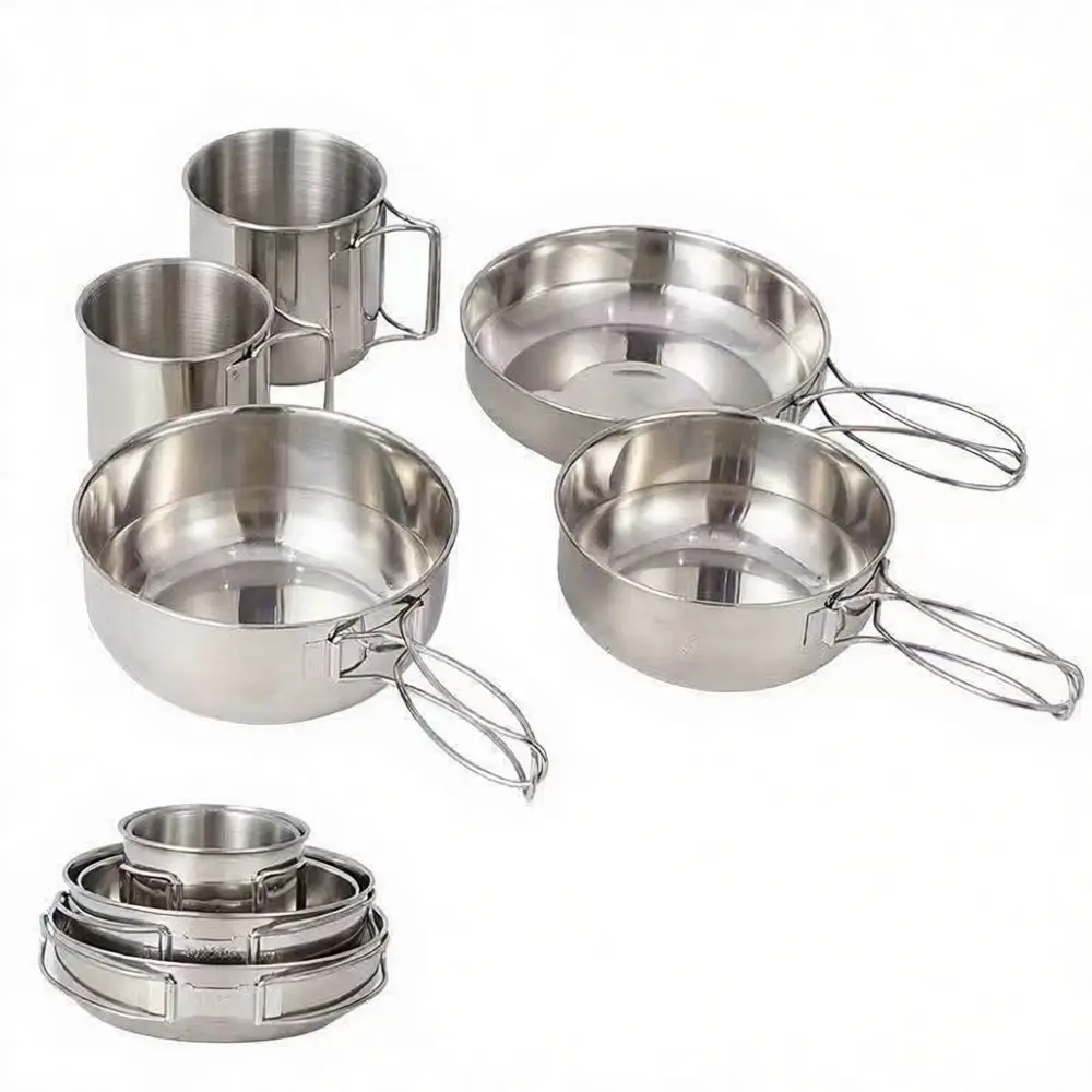 High Quality Camping Cookware Set Stainless Steel Picnic Utensils For Hiking Travel Outdoor Adventure Durable Gear Kit