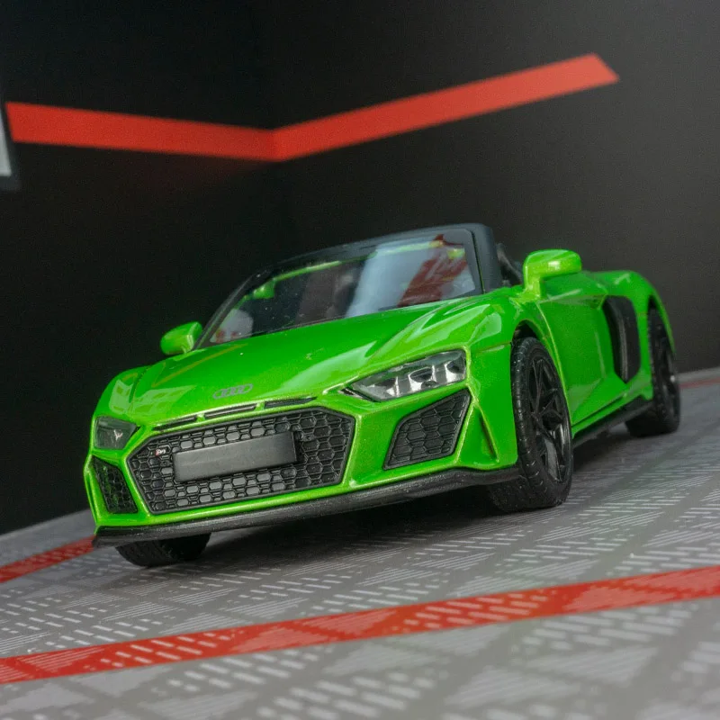 1:32 AUDI R8 V10 Alloy Cars Model Diecast Toys Convertible Supercar Doors Oprened Sound Light Pull Back Vehices Collection Gift