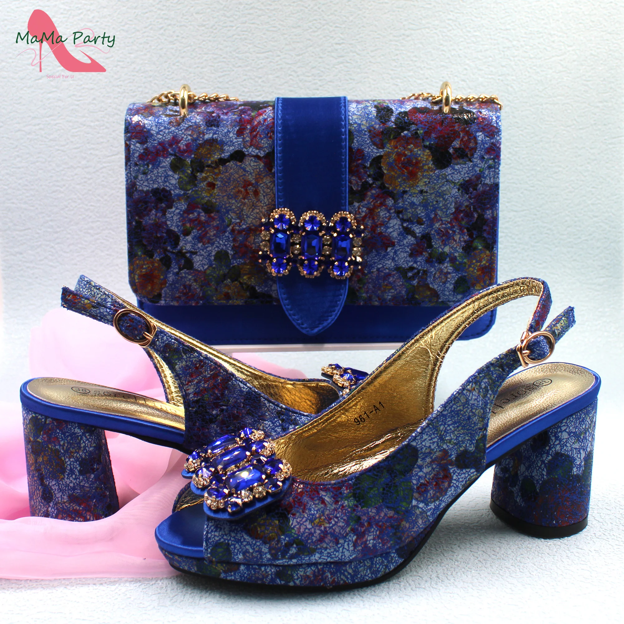 Summer Hot Sale 2024 Italian Design Shoes Matching Bag to Match in Royal Blue Color High Quality for Wedding Party