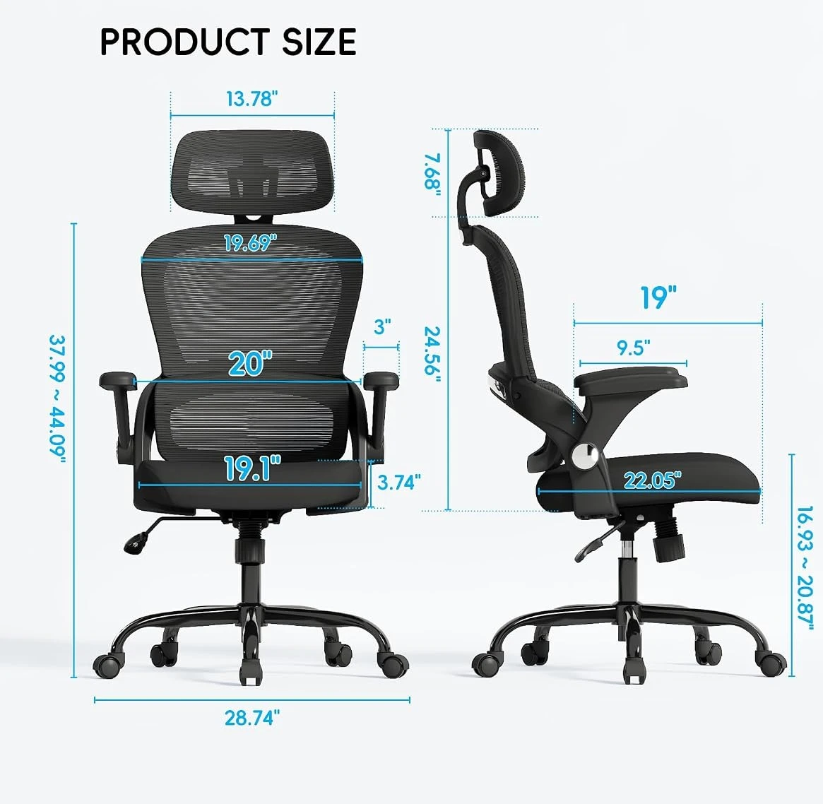 Ergonomic Office Chair With Headrest Support High Back Mesh Desk Chair With Adjustable Lumbar Support 330 lb Capacity Wide Seat Comfy Computer Task Chair Black