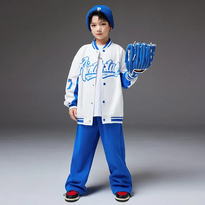 Hip-Hop Kinder kleidung Street Dance Outfit Brief druck Baseball Uniform lose Jogging hose Set Mädchen Jungen Jazz Tanz kostüme