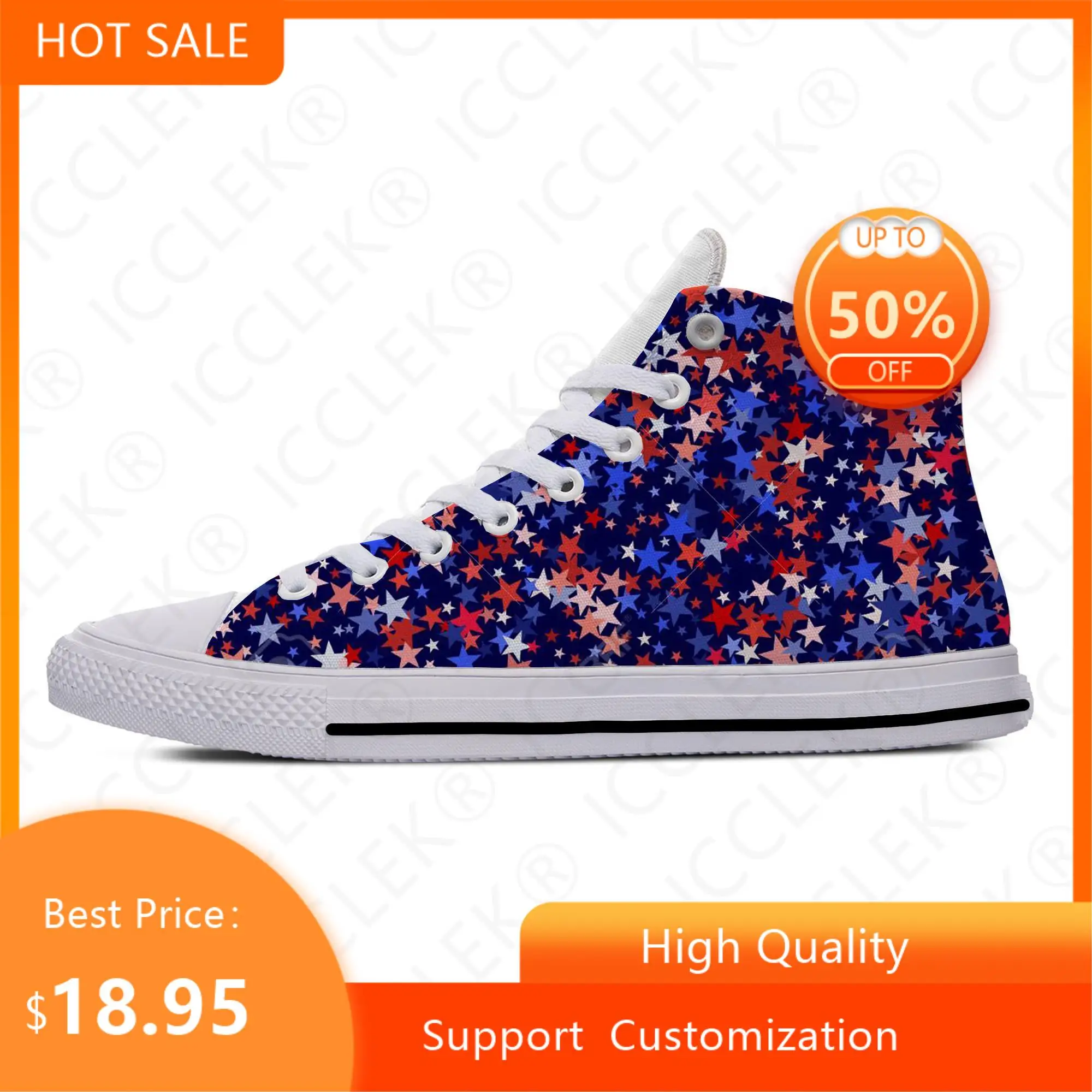 Hot USA American Flag Stars Patriotic Fashion Cool Breathable Casual Shoes High Top Lightweight Mens Womens Sneakers Board Shoe