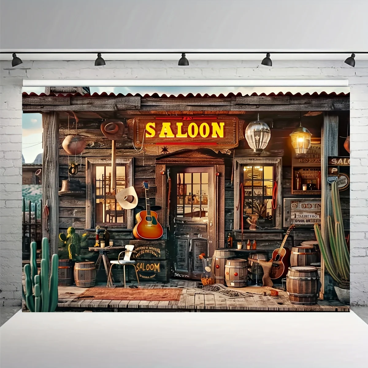 Western Bar Polyester Background for Photography - Versatile retro Cowboy Ranch themed studio background for general use