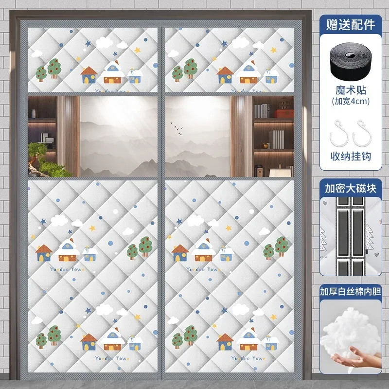 Winter Thermal Insulation Door Curtains Entrance Windproof Magnetic Partition Curtains Coldproof Visible Window Doorways Curtain