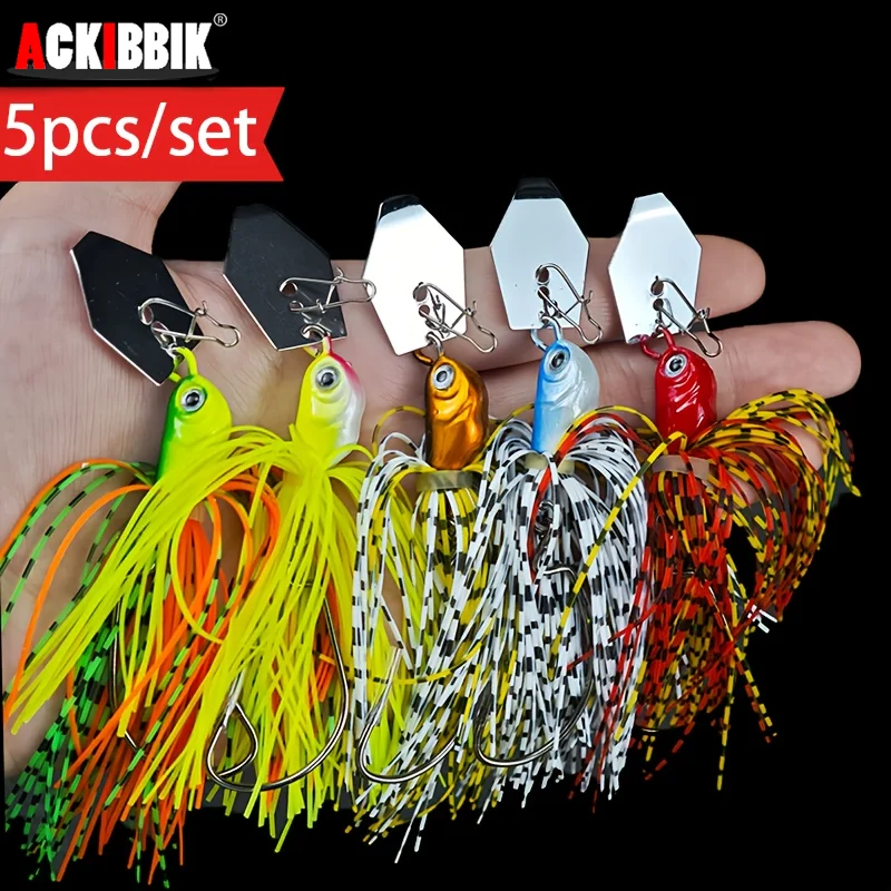 Ackibbik 5 unids/set Spinnerbait Kit de Señuelos de Pesca pesca de lubina Buzzbait Multicolor lubina trucha salmón cebos giratorios de Metal