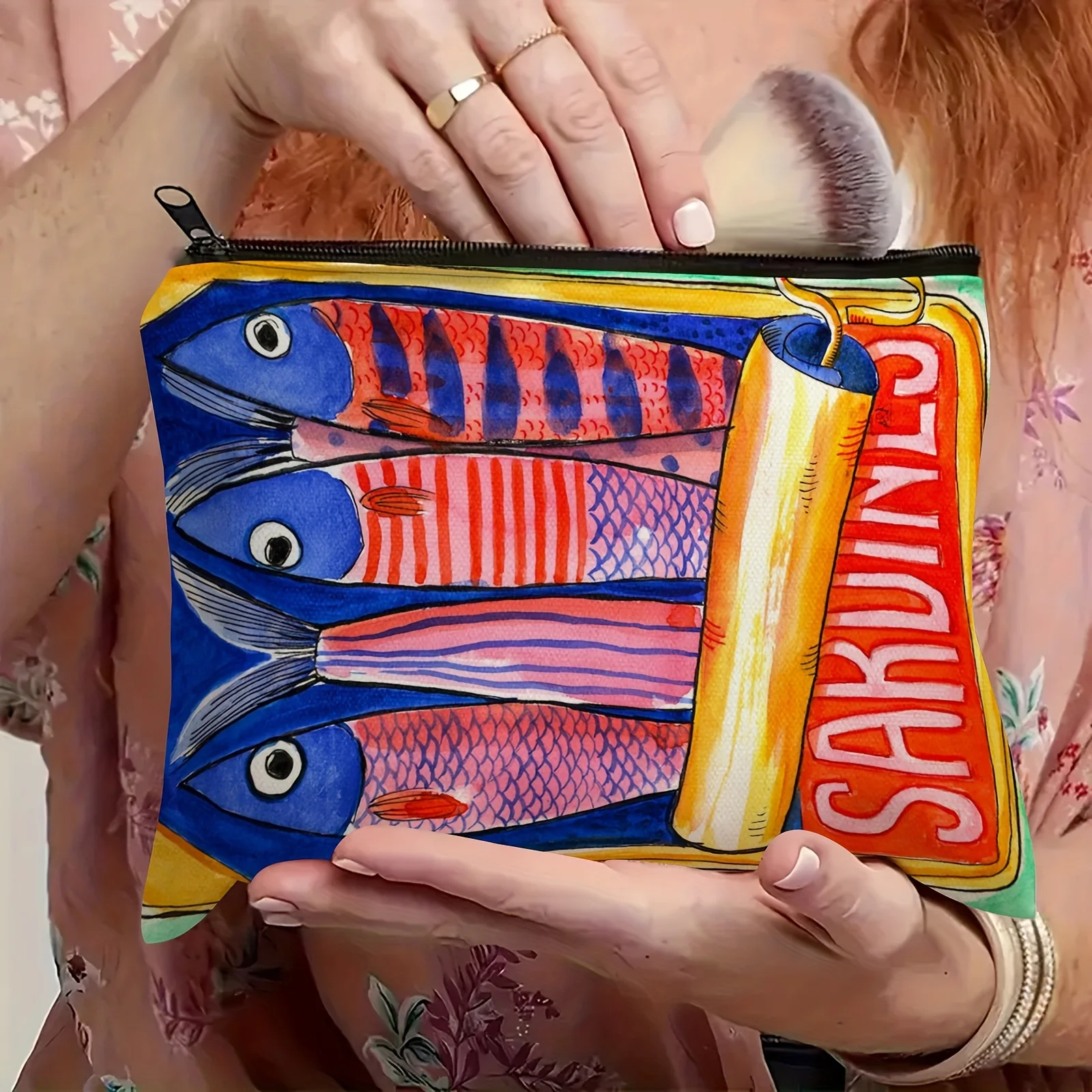 

Прочная устойчивая к выцветанию косметичка на молнии — многофункциональный органайзер для путешествий в стиле ретро с сардинами для косметики, закусок, монет