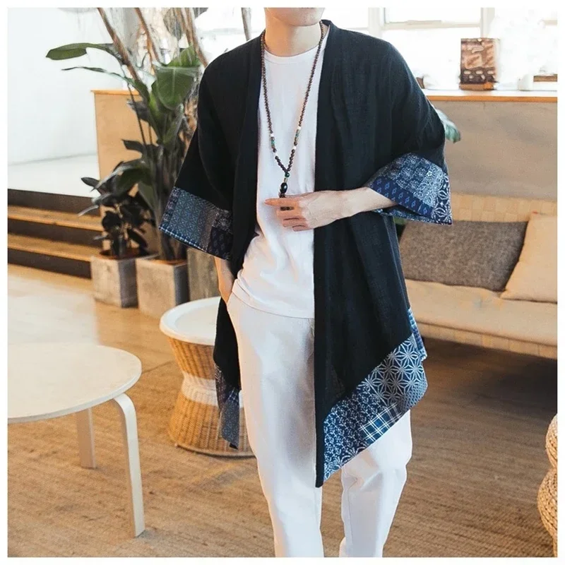 Japanese kimono cardigan men haori yukata male samurai costume clothing kimono jacket mens kimono shirt yukata haori FZ2002