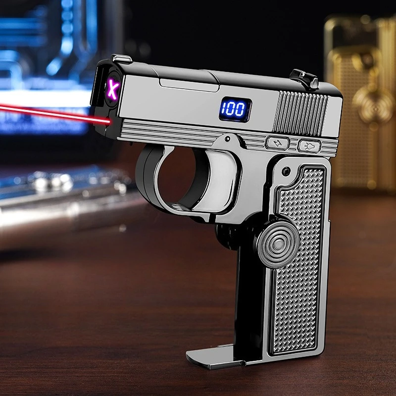 New Metal Gas Electric Dual-use Laser Lighter Windproof Multifunctional Folding Rotating Inflatable Lighter Men's Smoking Gift