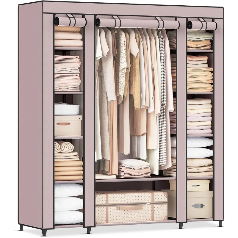 

SONGMICS Closet Wardrobe, Portable Closet for Bedroom, Clothes Rail with Non-Woven Fabric Cover, 59 x 17.7 x 69 Inches