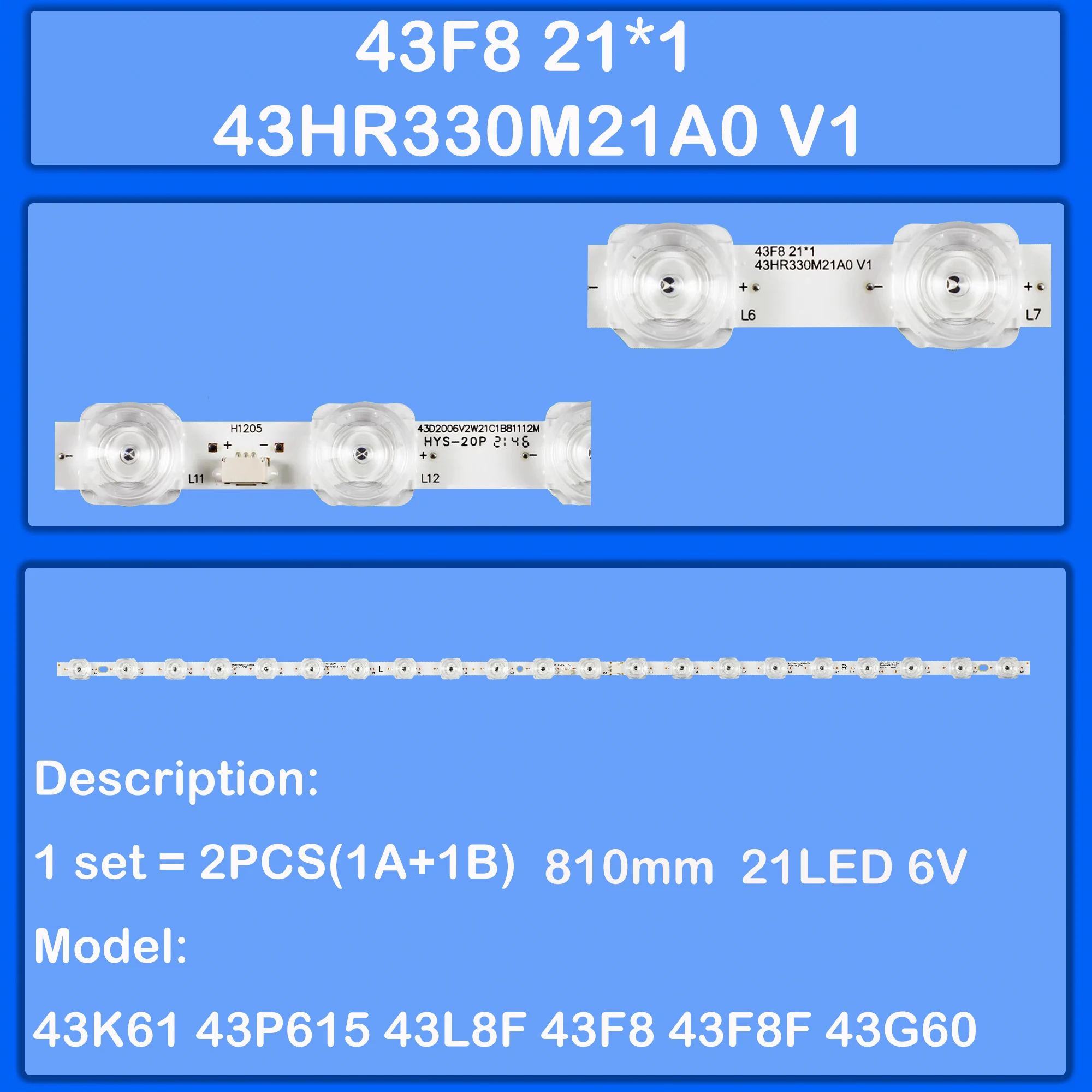 LED backlight strip for 43P722 43P616 43P617K 43P725 43P725N 43P610K 43P820N 43S431 43S435 43S425 43UG6430 43UG6300 43UG6330