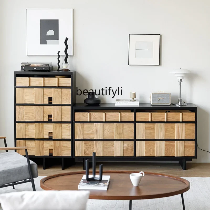 

Nordic Two Colors Chest of Drawers Simple Solid Wood Storage Bedroom Bed Front Cabinet Drawer Large Capacity Locker