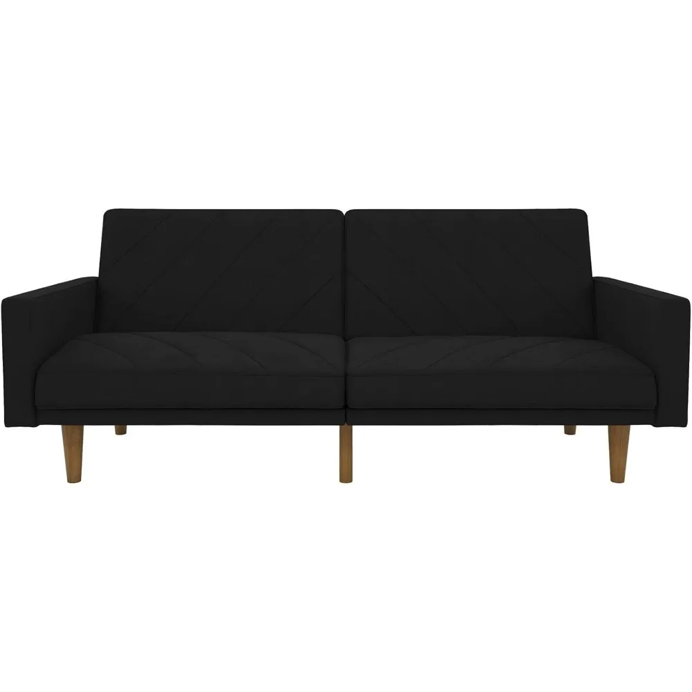 Paxson Convertible Futon Couch Bed with Linen Upholstery and Wood Legs