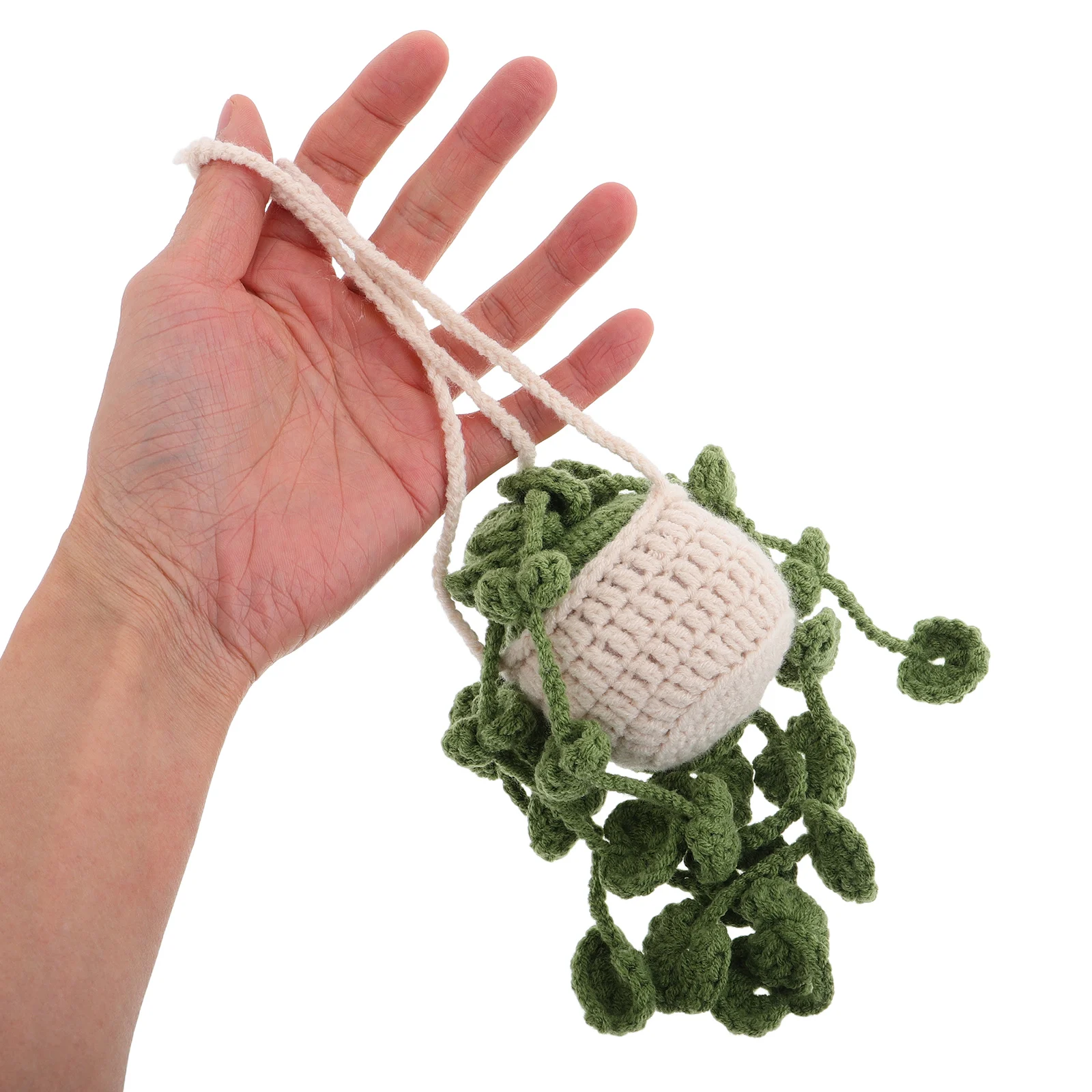 

Small Crochet Hanging Plant Basket Car Ornament Fake Plant Rearview Mirror Decoration Car Interior Cute Accessories