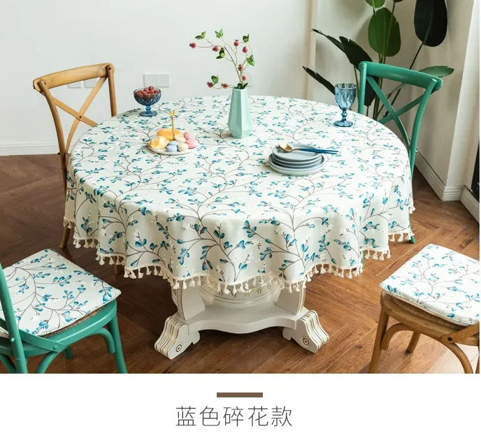 

Polyester Round Tassels Table Cloth Pastoral Modern Rectangular Waterproof Oil-proof Tablecloth Flowers Grid Table Covers Decor