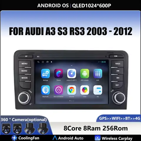 GPS 멀티미디어 비디오 플레이어, 아우디 A3 S3 RS3 2003 - 2012 차량용 카플레이, 자동 안드로이드 라디오 내비게이션, BT 5.0 와이파이, 안드로이드 4G, 7 인치