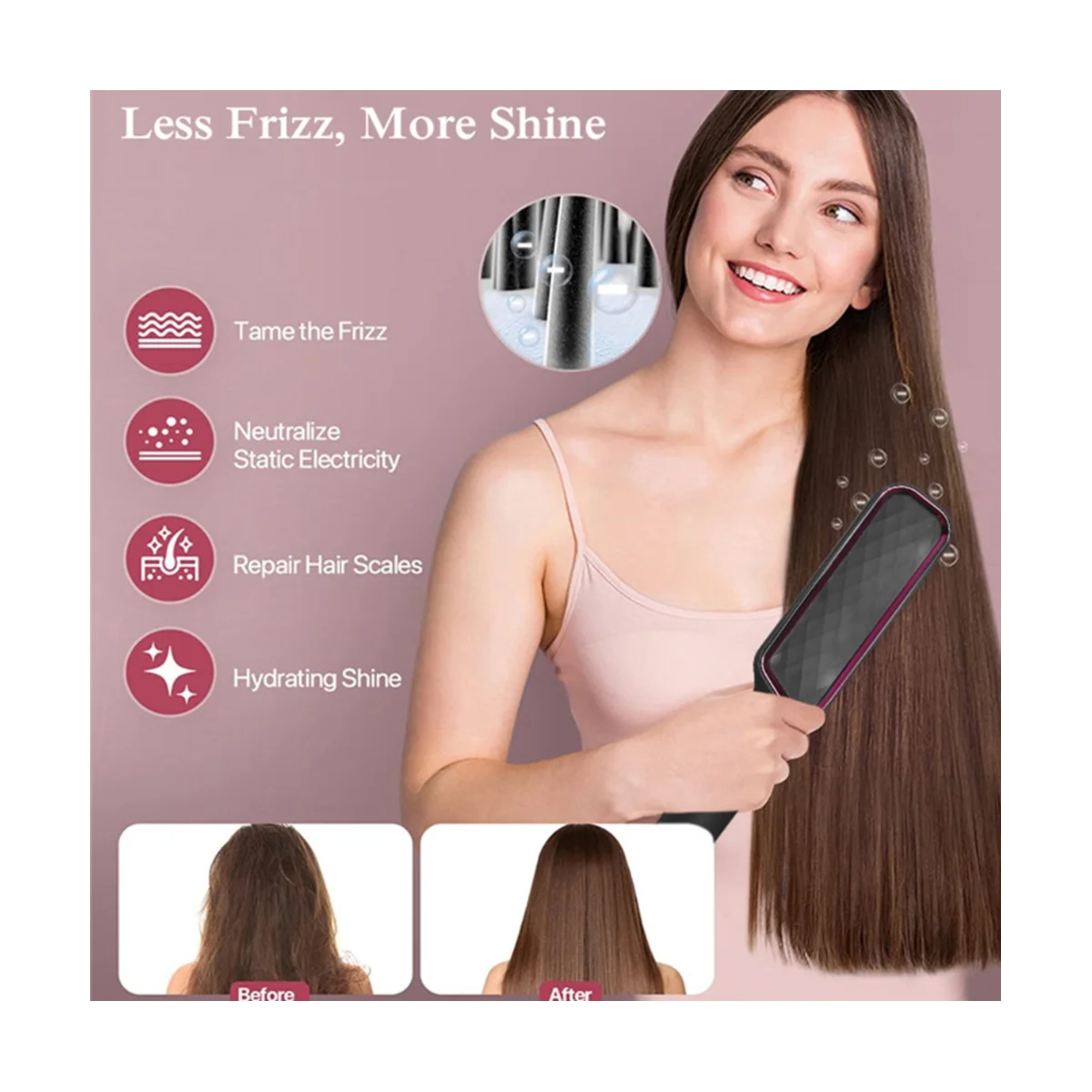 

2-In-1 Electric Straightening Comb Straight Hair Straightener Comb Negative Anti-Scalding Curling Iron Styler UK Plug-D