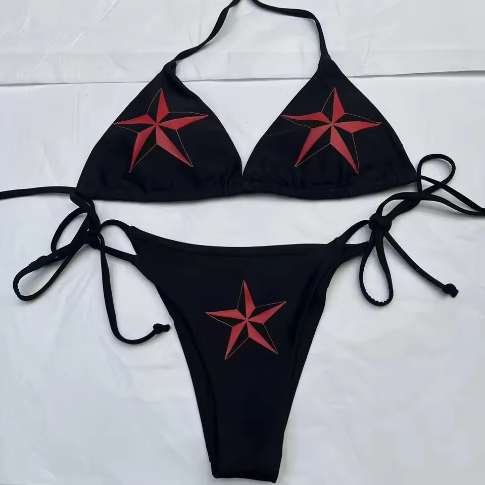 

Spring and summer new Korean Y2K women's bikini set printed top simple daily versatile fashion style sexy
