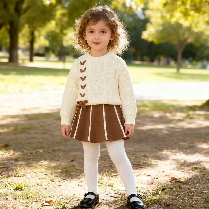 

2026 Spring 2-6Yrs Baby Girl Knitted Clothes Suit Long Sleeved Knitted Pullover Sweater+Short Skirt Kids Knitted Clothes Set