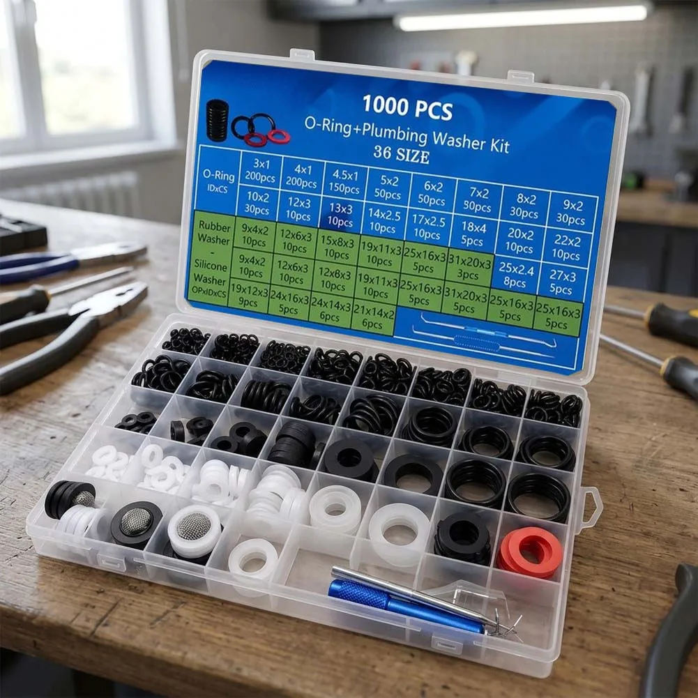 1000 pcs O Ring Assortment Kit Rubber Silicone Seals Washers for Faucet For Plumbing Pipe Hydraulic and Auto Use
