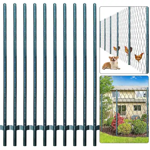 Fence Posts 7 Feet, Pack of 10, Metal Poles U Post Sturdy Duty Stakes Step in Post No Dig Fence Post for Garden