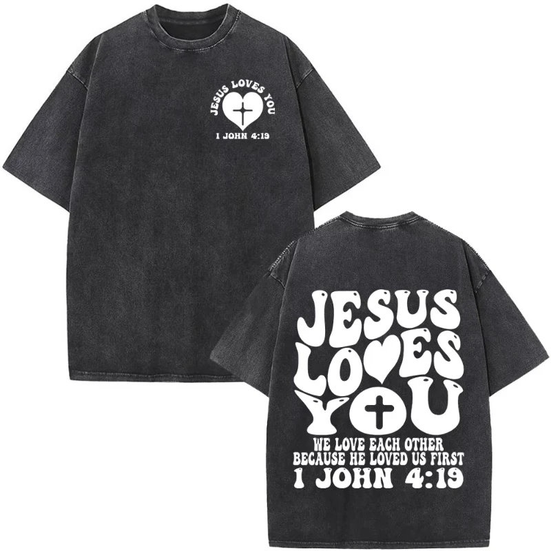 Christian Jesus Faith Over Fear Bible Verse Washed T-shirts Men Women Fashion Vintage Oversized T Shirts Harajuku T-shirt