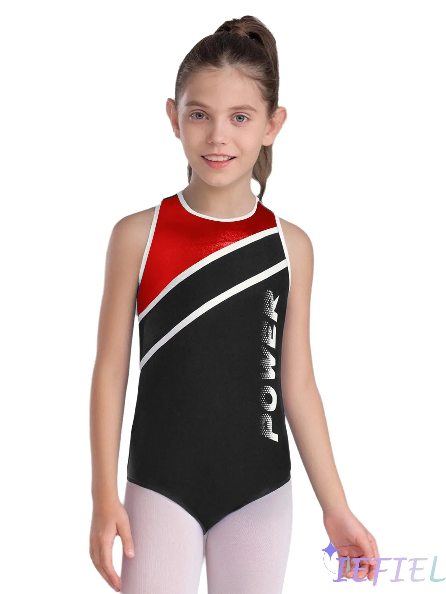 

Sparkling Gymnastics Dance Costume Set for Girls 4 Piece Metallic Leotard with Leggings Shorts And Hair Band for Ballet Dance