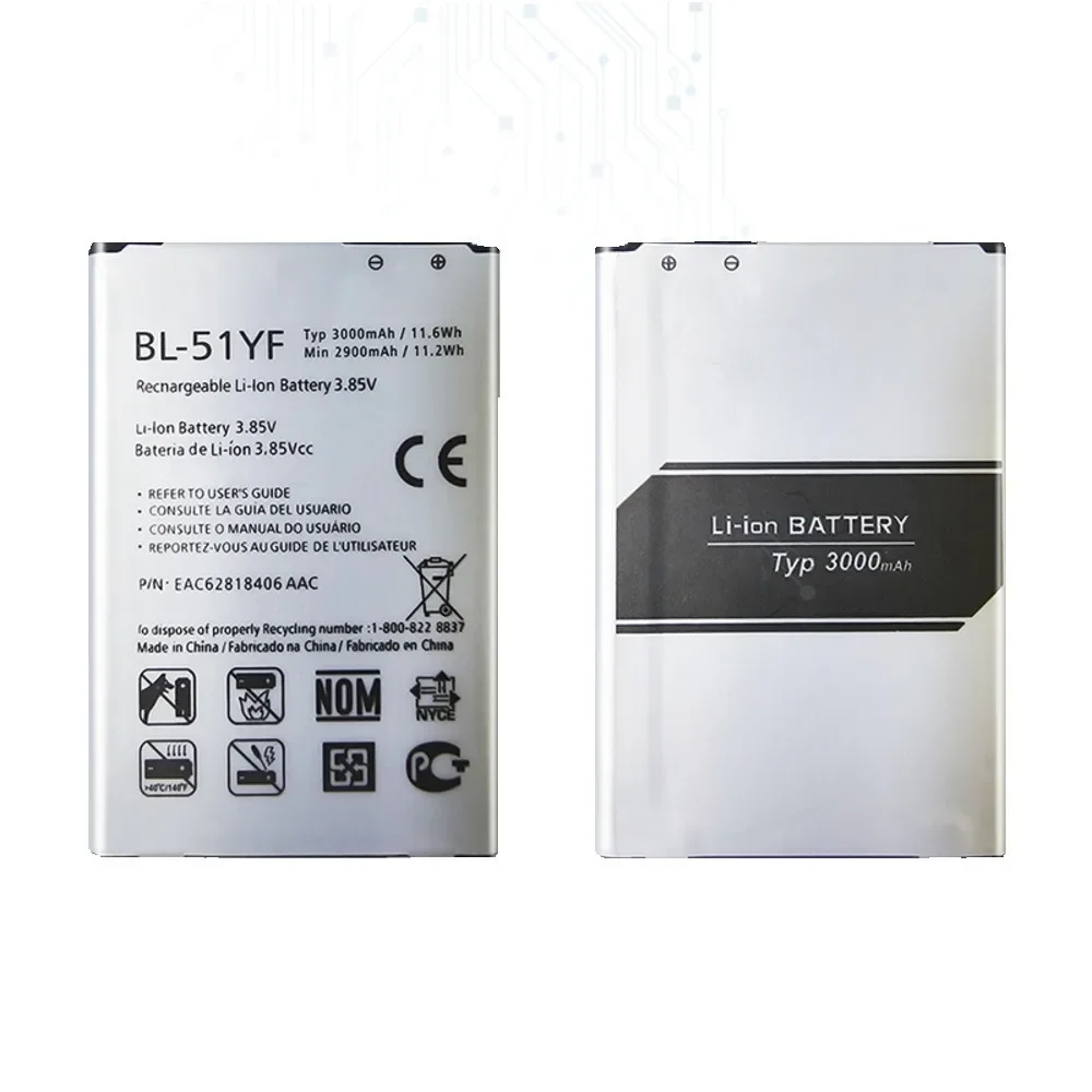 Bateria New Batterie 3000mAh Battery BL-51YF For LG G4 H815 H810 VS999 F500 F500S F500K F500L H81 H818 H819 BL 51YF Battery