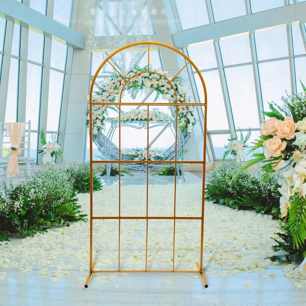 

W3.9xH6.5FT Gold Metal Wedding Arches for Ceremony, Iron Arch Backdrop Stand Balloon Arch Stand for Garden Climbing Plants Weddi