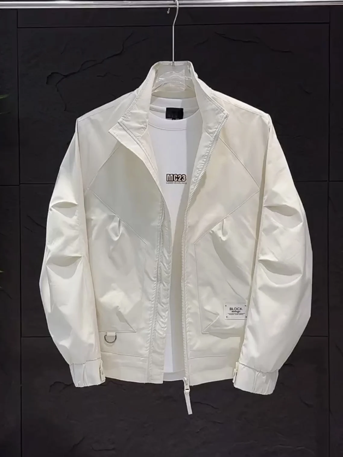 

Faionable ort Stand Collar Jaet for Men Simple Sli Casual Outerwear Breathable Metal Decorated Loose Fit Teenager