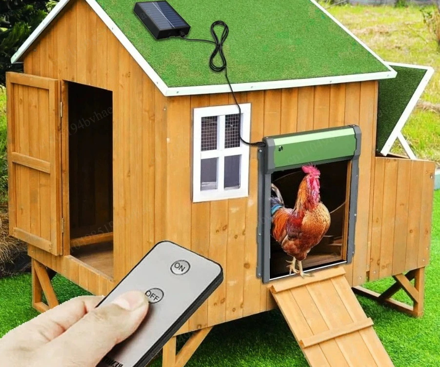 Solar remote control automatic light sensing chicken coop rolling shutter door, pet home chicken cage infrared remote control