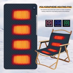 4 Heated Areas Camping Chair Electric Heated Cushion 3Speed Heating Pad Type C/USB Charging Winter Seat Cover Blanket for Car Ho