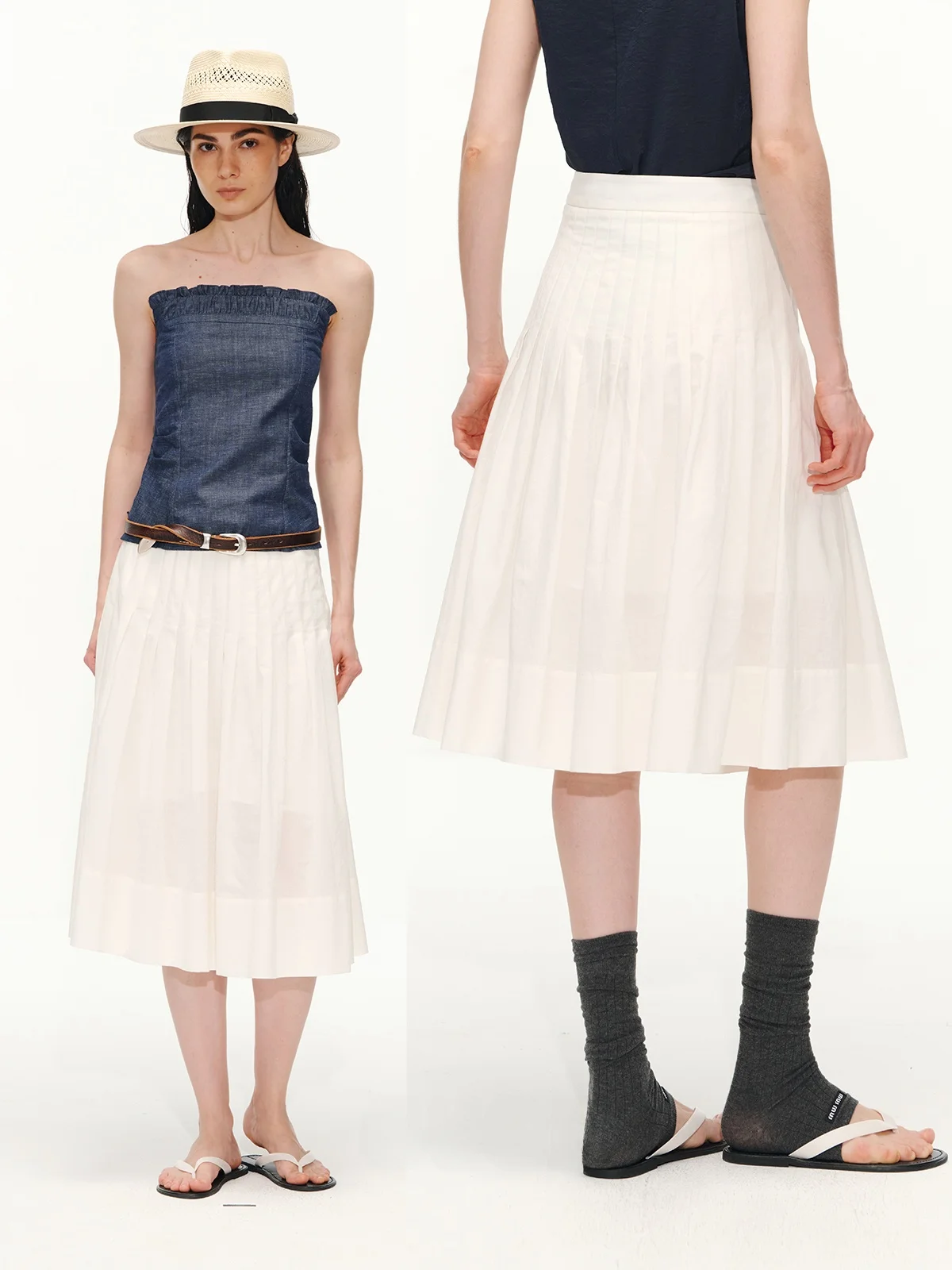 

Летняя плиссированная юбка Guoe из чесаного хлопка для женщин, легкая, приталенная, средней длины, с высокой талией, на молнии