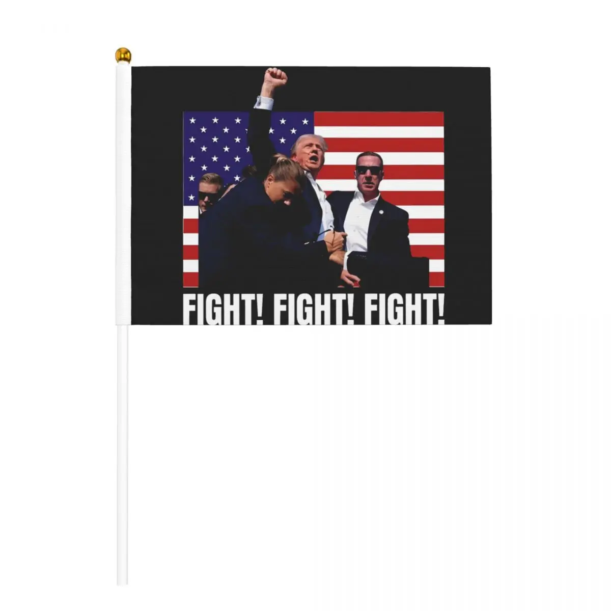 Pack of 10 2024 President Trump Fight Handheld Flags 5.5x8.3 Inch Golden Spear Top Failed Shooting Shot Trump Meme Stick Flags