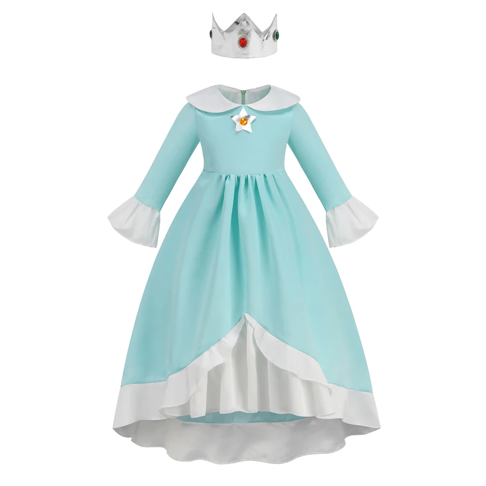 Peach Rosalina Dress Girls Daisy Cosplay Clothes bambini Halloween Dress Up outfit Summer Lace Applique Princess Costume