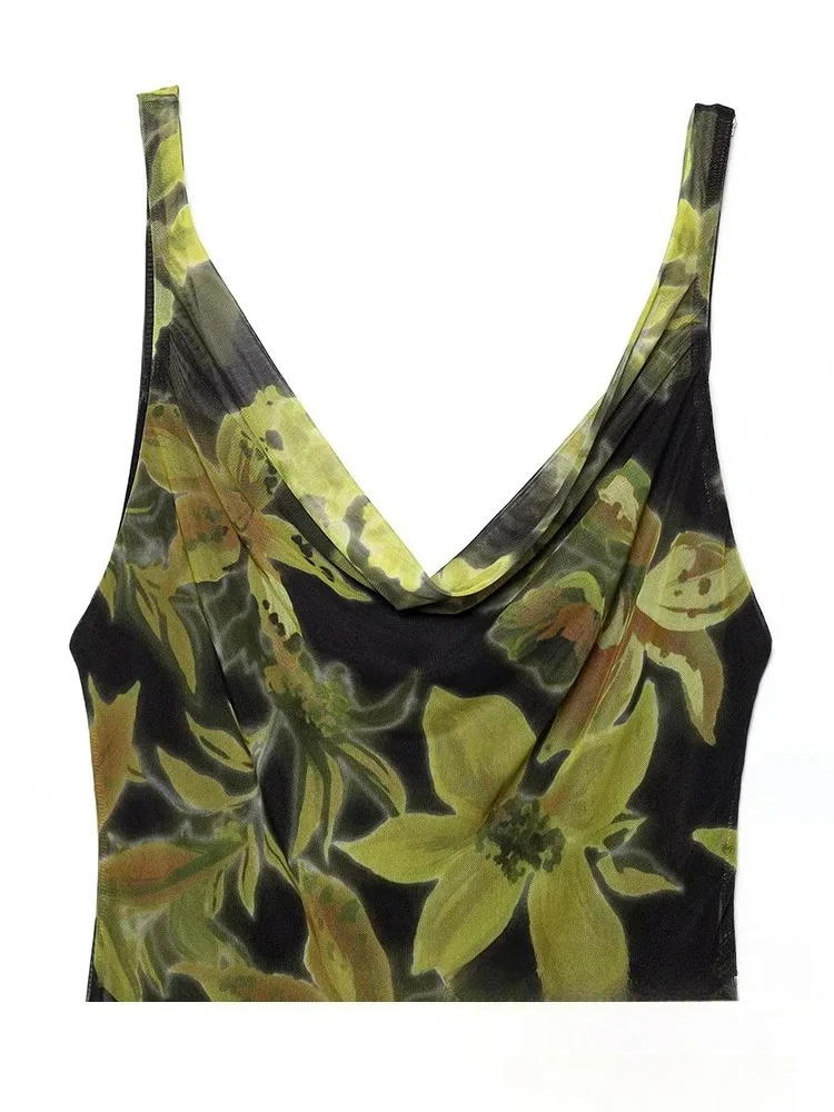 KONDALA Vintage Chic vestido de mujer estampado gasa cremallera corta Cami Vestidos nueva moda 2025 Primavera Verano vestido de vacaciones