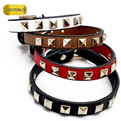 Artificial Leather Bracelet For Women Men Wrap Stud/Rivets Color Charm Bracelets Gold Square Rivets Punk Style Bangle