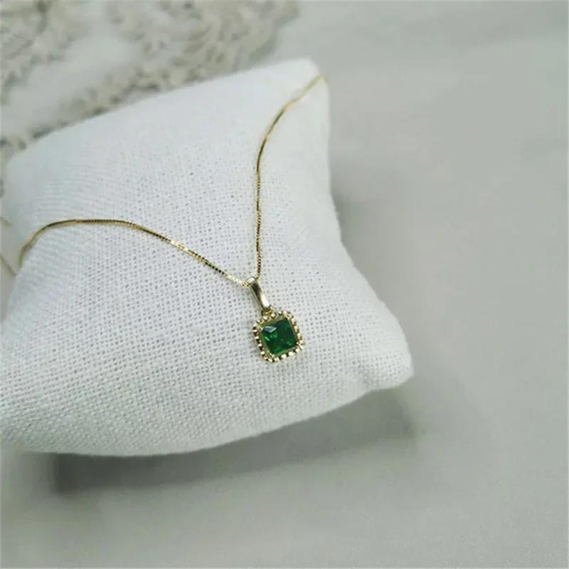 Kalung liontin zirkon hijau buatan tangan, perhiasan wanita elegan rantai klavikula 925 Sterling Silver temperamen sederhana