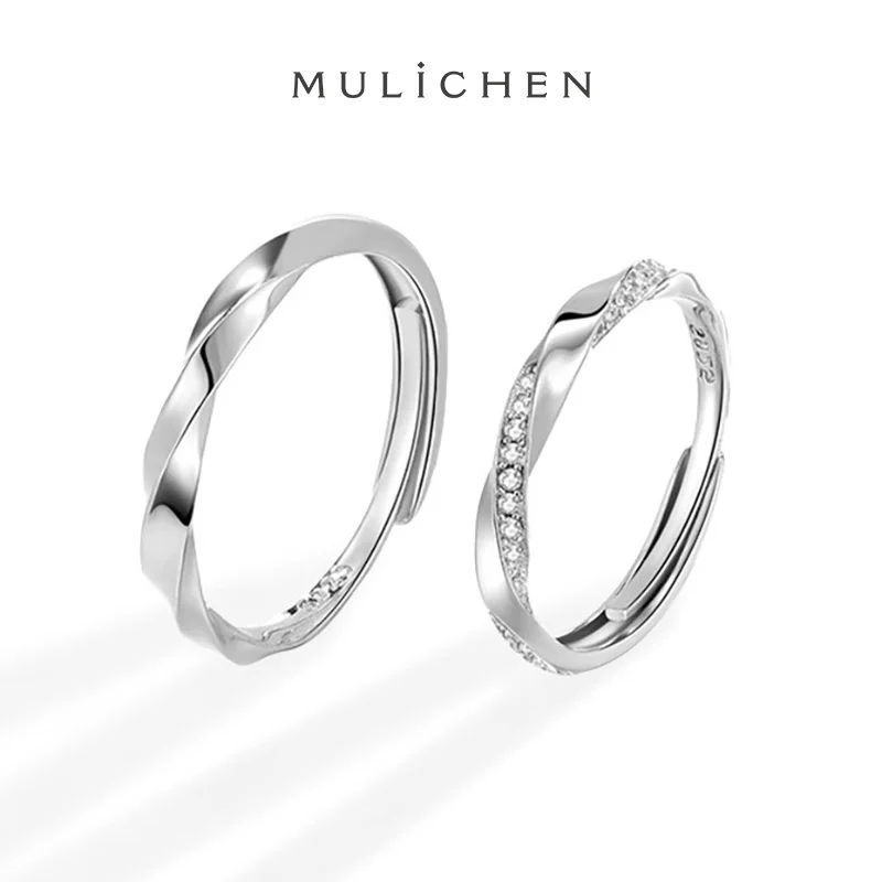 Couple Rings Real Silver Rings for Women ins Wholesale 925 Sterling Silver Zircon Adjustable Mobius Ring Sets Valentine's Gift